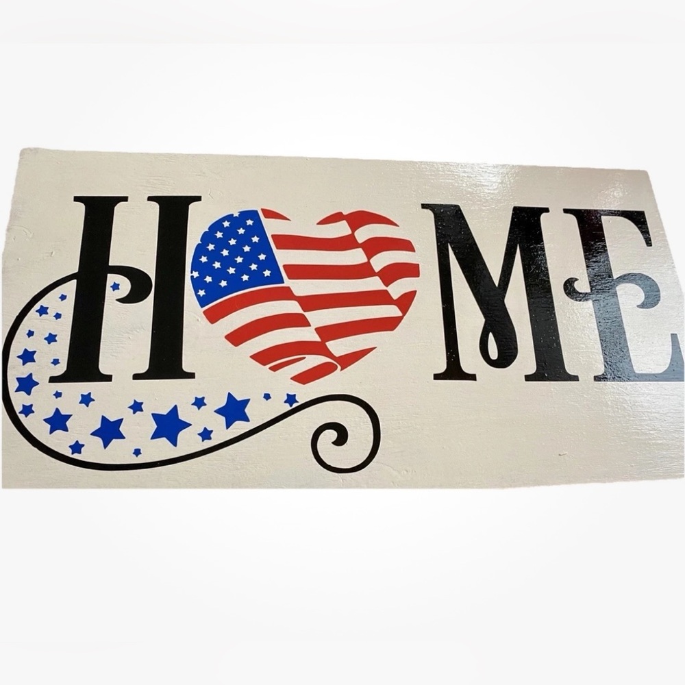Large HOME America Wood White Stained Sign 20x10"